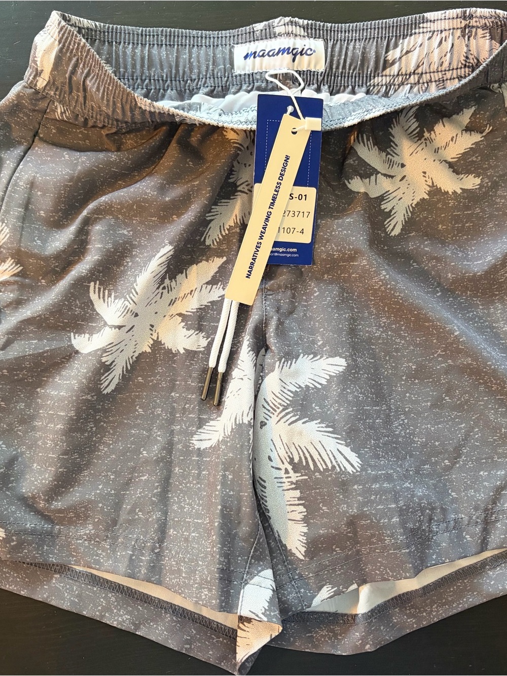Men’s XS/teen XL Gray Palm Print Swim Shorts